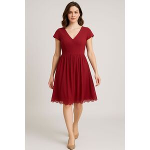 Dress The Population Red Cap Sleeve Chiffon Crepe Midi Dress XXL NWT